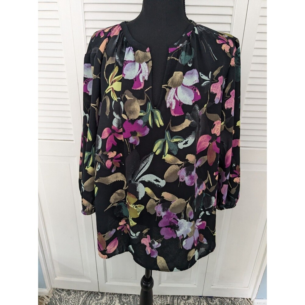 Ava & Viv Blouse Womens Sz X/14W Multi Floral Top Peasant Boho Artsy Romantic
